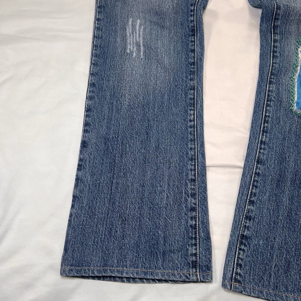 8241 Ranch Jeans Size 6 Blue Floral Crochet Patches Straight Leg Boho Festival - Picture 4 of 15